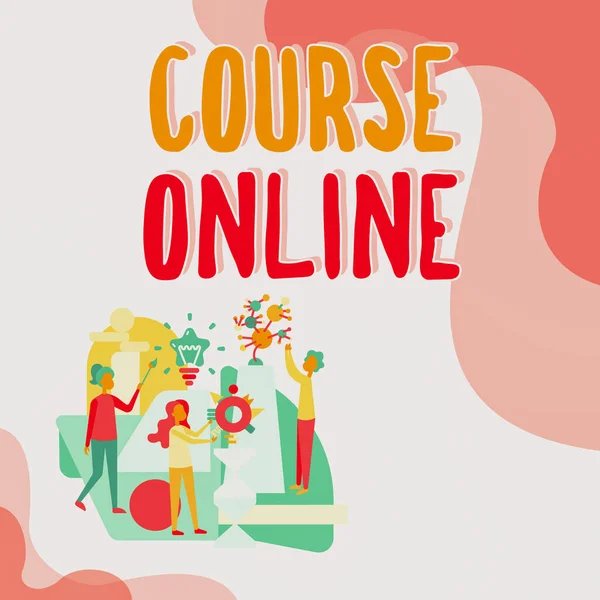 İlham veren Course Online metni. İş konsepti eearning Electronic Education Distant Study Digital Class Three Collagues Illustration Apracing Hand Crafts. — Stok fotoğraf