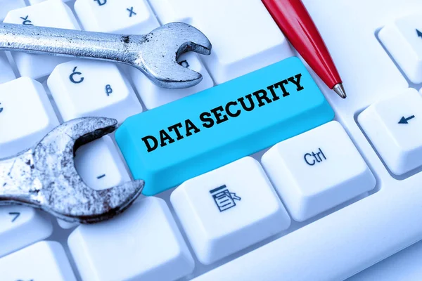 Conceptual display Data Security. Word Written on Confidentiality Disk Encryption Backups Password Shielding Writing Comments On A Social Media Post, Typing Interesting New Article — Stockfoto