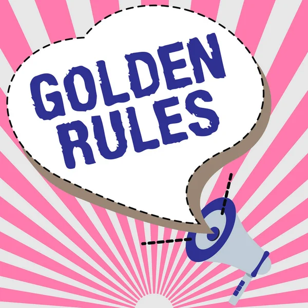 Altın Kuralları gösteren metin işareti. Kavram, temel ilke anlamına gelir. Yüksek Sesli Megafon Sözcüsünün Önemli İlkeleri Yeni Duyurular Yapıyor — Stok fotoğraf