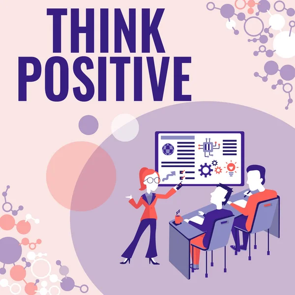 긍정적 인 생각을 보여 주는 문자 표지판. 프로젝트보고 개념, 사업 상태보고 하는 태도에서 긍정적 이거나 낙관적 인 경향에 관한 내용 — 스톡 사진