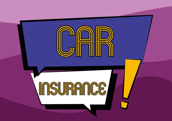 Handwriting text Car Insurance. Internet Concept Accidents coverage Comprehensive Policy Motor Vehicle Guaranty Two Colorful Overlapping Dialogue Box Drawing With Exclamation Mark. — 图库照片