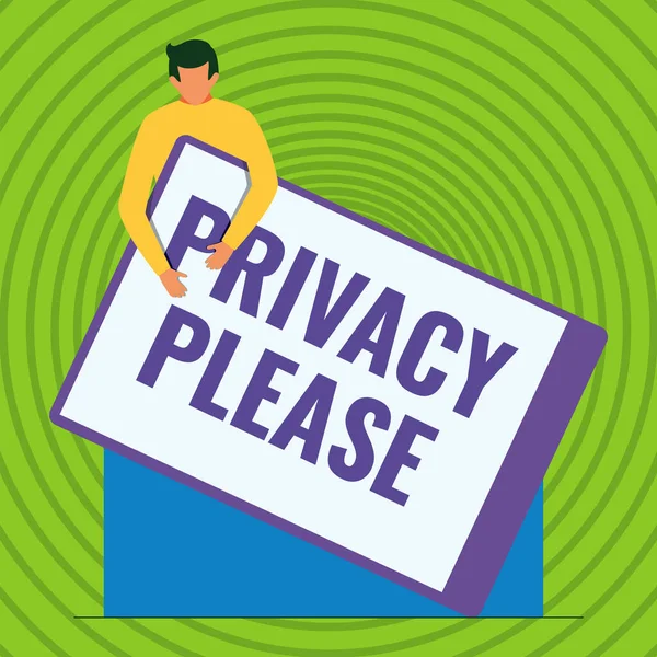 Sign displaying Privacy Please. Business idea asking someone to respect your personal space Leave alone Gentleman Drawing Holding A Huge Blank Clipboard. — Foto Stock