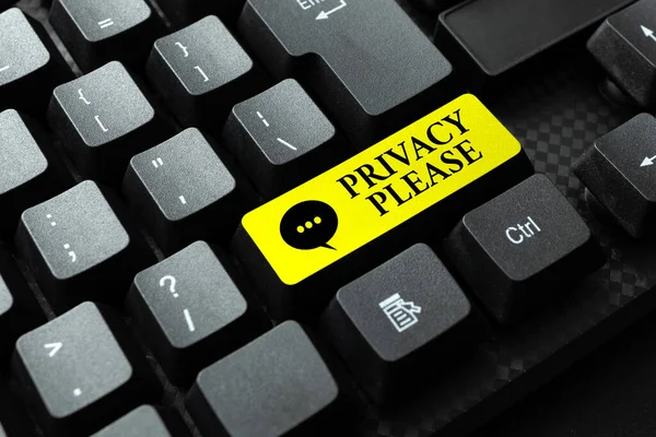 Tekst met inspiratie Privacy aub. Business idee vraagt iemand om uw persoonlijke ruimte te respecteren Laat staan Abstract Het creëren van online transcriptie Jobs, Typ Website Beschrijvingen — Stockfoto