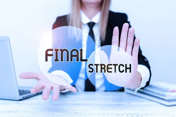 Texto de escritura Final Stretch. Palabra escrita en Última Pierna Final Ronda Final Final Año ender Explicación del problema de la empresa, Resumen Proporcionar soluciones de disputas —  Fotos de Stock