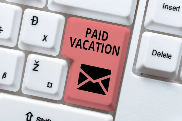 Text showing inspiration Paid Vacation. Word for Sabbatical Weekend Off Holiday Time Off Benefits Abstract Programmer Typing Antivirus Codes, Retyping Debug Codes — Stockfoto