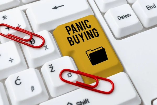 Writing displaying text Panic Buying. Business concept buying large quantities due to sudden fear of coming shortage Typing Game Program Codes, Programming New Playable Application — Fotografia de Stock