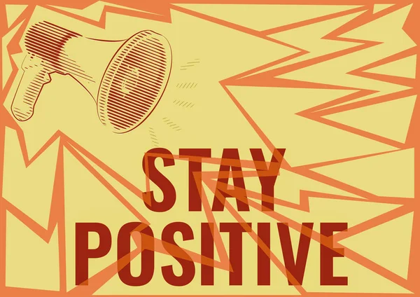 Bildunterschrift: Bleiben Sie positiv. Konzept der optimistischen und realen Illustration eines lauten Megaphon-Lautsprechers, der neue Ankündigungen macht. — Stockfoto
