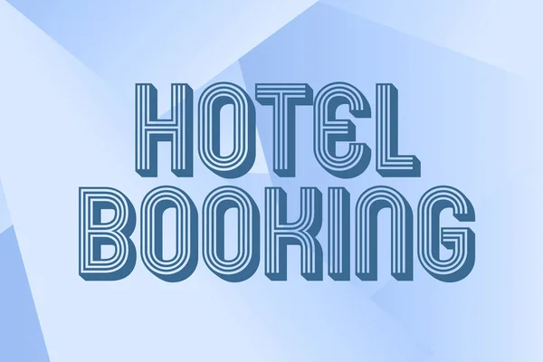 Psaní zobrazuji text Hotel Booking. Internet Koncept Online rezervace Prezidentské apartmá De Luxe Hospitality Line Ilustrované pozadí s různými tvary a barvami. — Stock fotografie