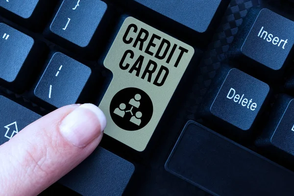 Text sign showing Credit Card. Concept meaning an electronic and plastic paying method for purchasing goods Browsing Online Transaction History, Creating Organized File System — Stockfoto