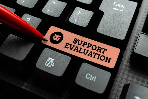Text sign showing Support Evaluation. Concept meaning helps evaluate a subjects worth or significances Developing New Antivirus Program Codes, Organizing File System — Stock Photo, Image