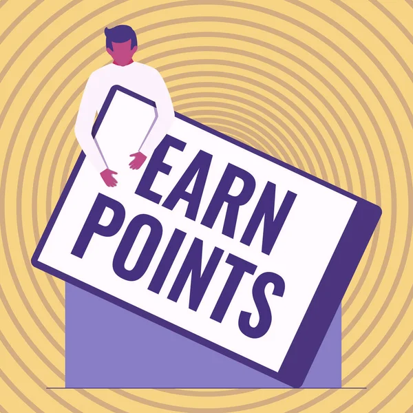 Sign displaying Earn Points. Concept meaning a fund rewarded automatically after purchasing any product Gentleman Drawing Holding A Huge Blank Clipboard. — Stock Photo, Image