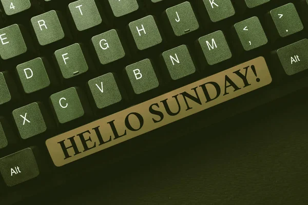 Conceptual caption Hello Sunday. Business overview inspired positive greeting for having a happy weekend Entering New Product Key Concept, Typing Movie Subtitle Software — 图库照片