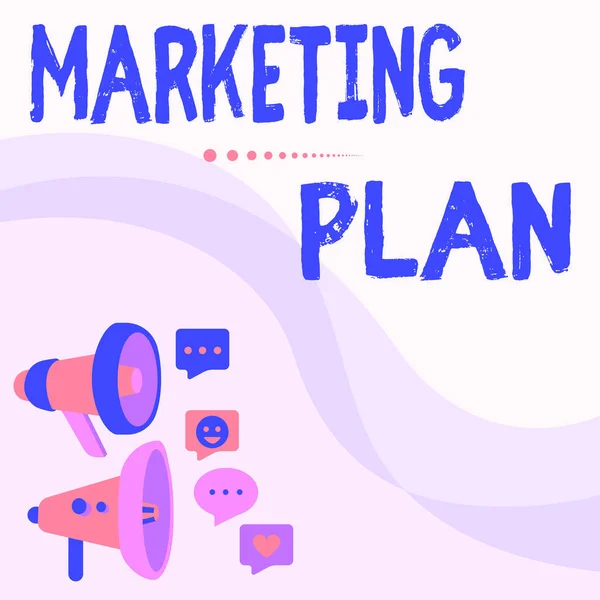 Conceptual display Marketing Plan. Word Written on overall business strategy formed which they will implement Megaphones Drawing Giving Positive Comments Making Announcement — Stock Photo, Image