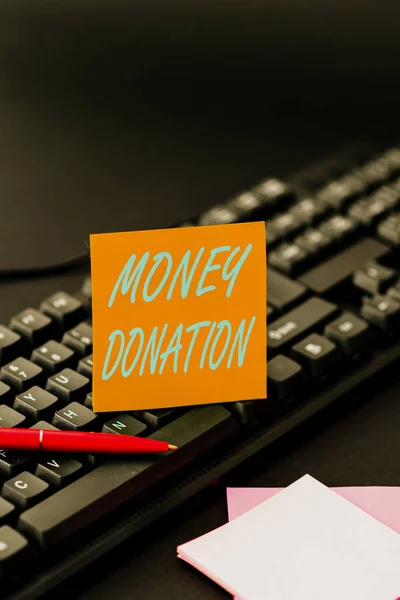 Hand writing sign Money Donation. Word for a charity aid in a form of cash offered to an association Connecting With Online Friends, Making Acquaintances On The Internet