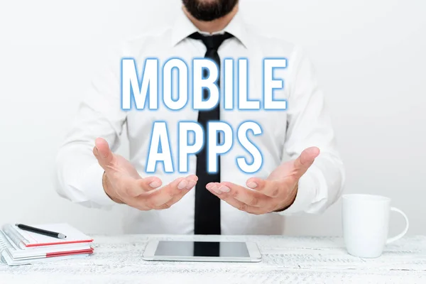 Text showing inspiration Mobile Apps. Word for a software application designed to run on handheld devices Presenting Communication Technology Smartphone Voice And Video Calling — Stock Photo, Image