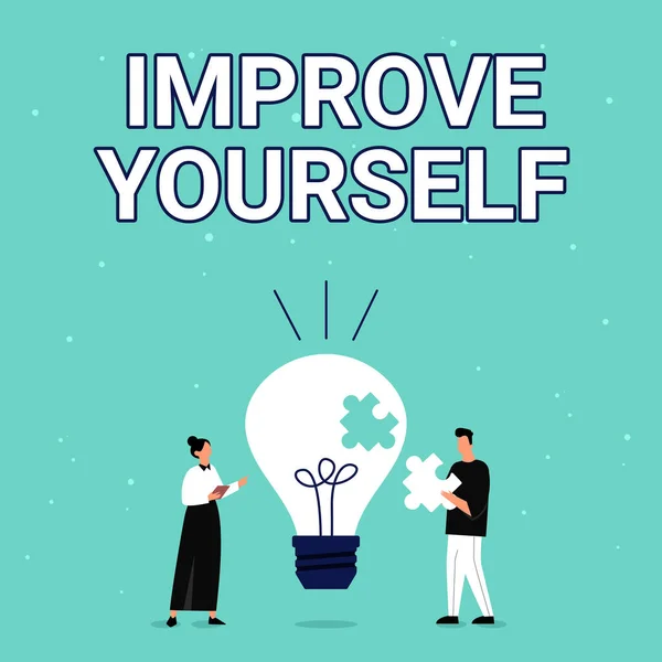 Text showing inspiration Improve Yourself. Internet Concept to make your skills looks becoming a better person Illustration Of Partners Bulding New Wonderful Ideas For Skill Improvement. — Stock Photo, Image