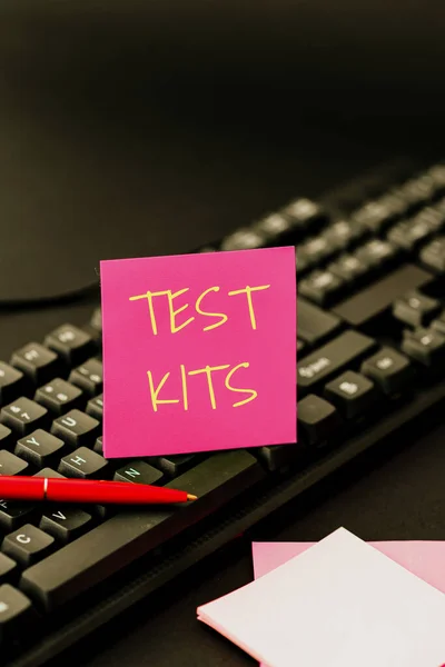 Inspiration showing sign Test Kits. Business concept tools used to detect the presence of something in the body Creating Computer Programming Services, Typing New Worksheet Data — Foto Stock