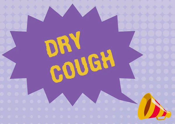 Text showing inspiration Dry Cough. Business concept cough that are not accompanied by phlegm production or mucus Illustration Of A Spiky Chat Cloud Announced By A Megaphone. — Stockfoto