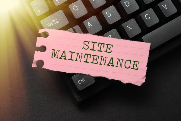 Text showing inspiration Site Maintenance. Business overview Monitoring and regularly checking your website for issues Editing And Retyping Report Spelling Errors, Typing Online Shop Inventory — Stock Photo, Image