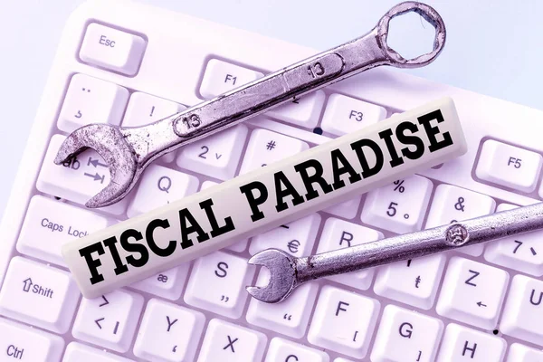 Writing displaying text Fiscal Paradise. Conceptual photo The waste of public money is a great concern topic Abstract Typing New Antivirus Program, Typing Internet Virus Lists — Stockfoto