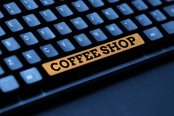 Inspiration showing sign Coffee Shop. Concept meaning a restaurant that primarily serves coffee, and light meals Connecting With Online Friends, Making Acquaintances On The Internet — стоковое фото