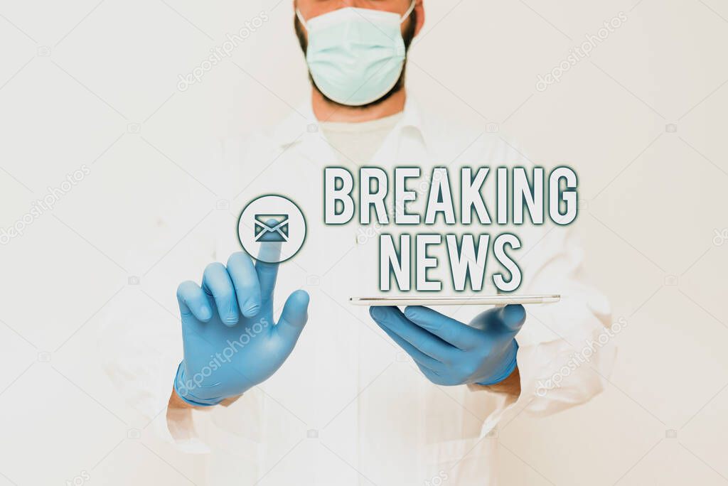 Hand writing sign Breaking News. Business concept Special Report Announcement Happening Current Issue Flashnews Demonstrating Medical Technology, Presenting New Scientific Discovery