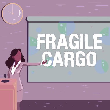 Kavramsal başlık Kırılgan Kargo. İnternet Kavramsal Kırılabilir Kabarcık Kabarcıklı Cam Zararlı Mallar Kadın Kalıcı Çizim Projektörü Uzaktan Kumanda Sunar Turta Çizelgeleri