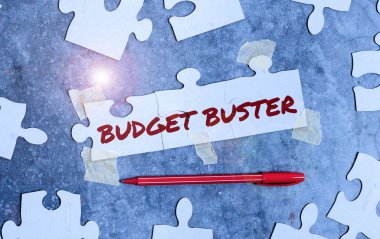 El yazısı tabelası Bütçe Avcısı. İş görüşü Tasasız Harcama Gereksiz Satışlar Gereksiz Harcamalar Tamamlanmamış Bir Beyaz Yapboz Deseni Bulmacası Eksik Parçayla Bulmaca