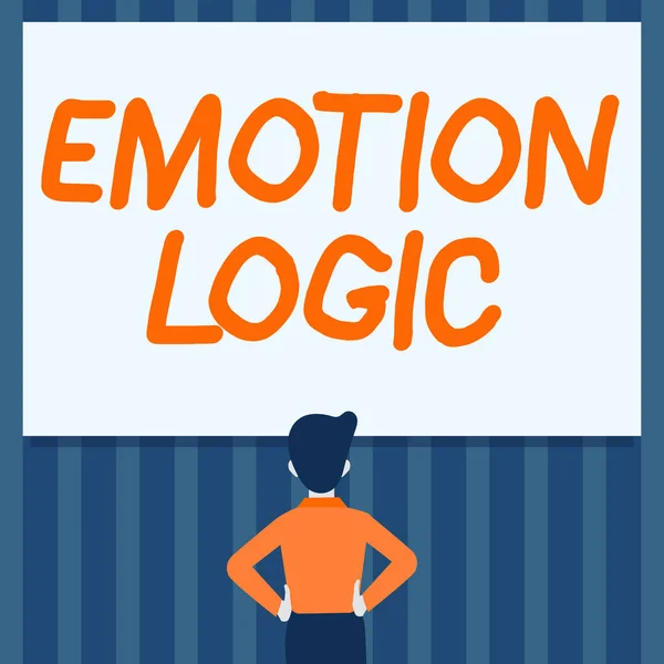 Emotion Logic 을 보여 주는 텍스트 캡션. 상업 전시 심장 또는 뇌 영혼 또는 정보 융합 균형 사람이서 손을 위로 드는 사람. — 스톡 사진