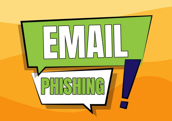 Écriture d'affichage de texte Email Phishing. Vitrine d'affaires e-mails qui peuvent lier vers des sites Web qui distribuent des logiciels malveillants Deux coloré chevauchement boîte de dialogue dessin avec point d'exclamation. — Photo