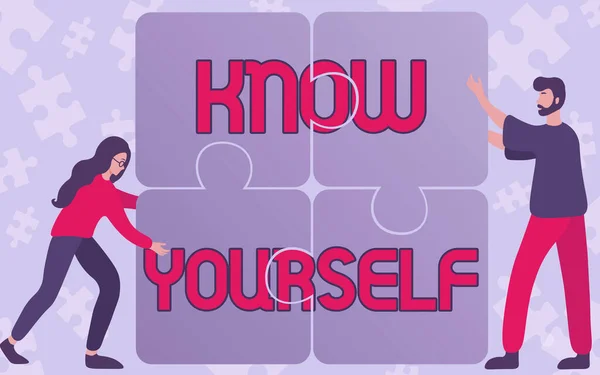 Kendini Tanıma metni yazılıyor. İş genel bakış sizi Güç ve Zayıflıkları Anlama Kimlik Meslektaşları Yapboz Bulmacası 'nın Dört Parçasını Birleştiren Yapboz Takım Çalışması.