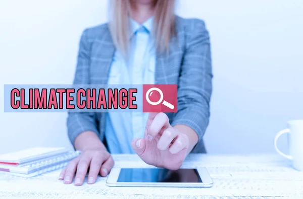 Handwriting text Climate Change. Business concept Increase in global average temperature Weather transformation Displaying New Smartphone Technology, Discussing Device Improvements — Foto Stock