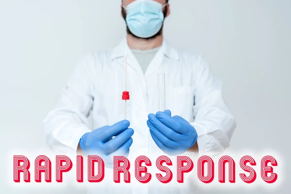 Sign displaying Rapid Response. Concept meaning Medical emergency team Quick assistance during disaster Doctor Explaining Laboratory Test Result, Nurse Gather Specimen For Testing — Stockfoto
