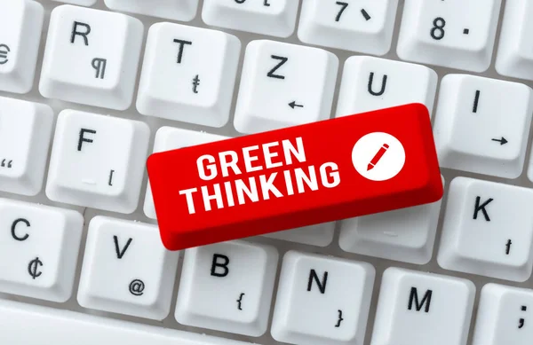Conceptual display Green Thinking. Concept meaning Taking ction to make environmental responsibility a reality Abstract Presenting Ethical Hacker, Typing Creative Notes And Ideas — Fotografia de Stock