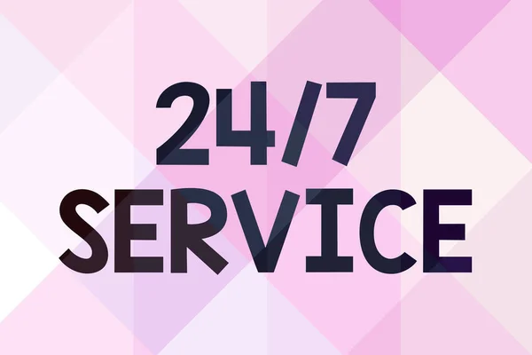 Handwriting text 24 Or 7 Service. Word Written on Always available to serve Runs constantly without disruption Line Illustrated Backgrounds With Various Shapes And Colours. — Stock Photo, Image