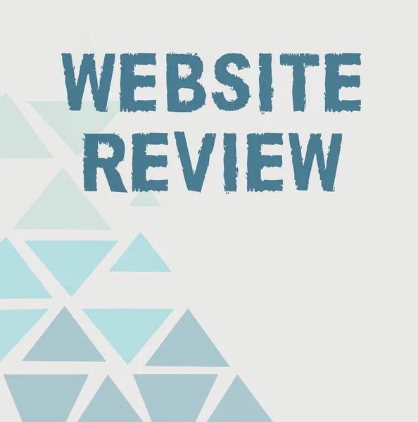 Zeichen, das Website Review anzeigt. Word for Reviews, die über Unternehmen und Dienstleistungen gepostet werden können Line Illustrierte Hintergründe mit verschiedenen Formen und Farben. — Stockfoto
