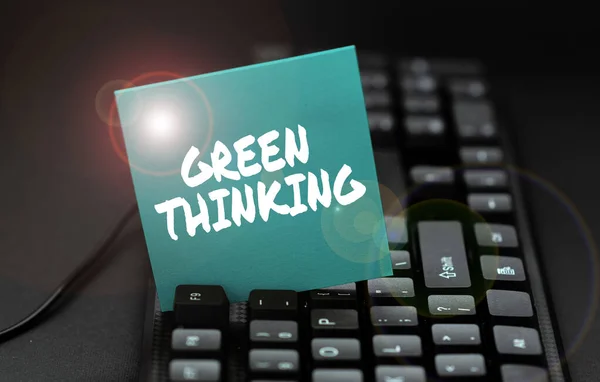 Inspiration showing sign Green Thinking. Word Written on Taking ction to make environmental responsibility a reality Typing Helpful Blog Tutorial And Guides, Researching Strategies Online — Fotografia de Stock