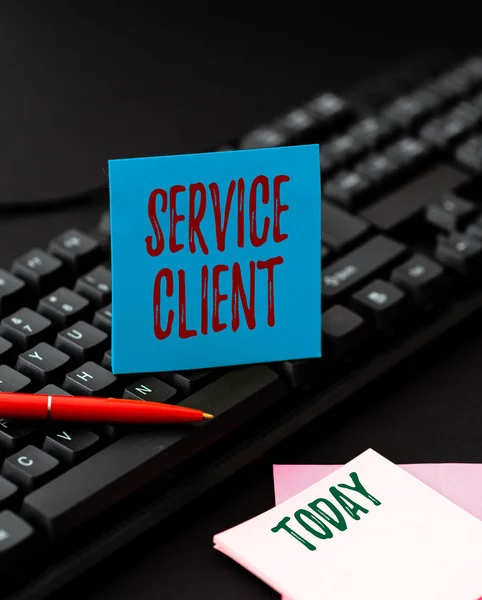 Text sign showing Service Client. Business showcase Dealing with customers satisfaction and needs efficiently Abstract Typing New Business Slogan Message, Writing Market Strategies — Foto Stock