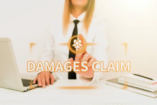 Handwriting text Damages Claim. Word for Demand Compensation Litigate Insurance File Suit Teaching New Ideas And Designs, Abstract Professor Giving Lectures — Foto Stock