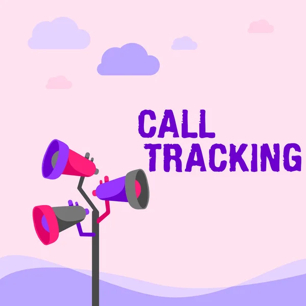 Text caption presenting Call Tracking. Business idea Organic search engine Digital advertising Conversion indicator Pole Megaphones Drawing Making Announcement To An Open Space. — Stock Photo, Image