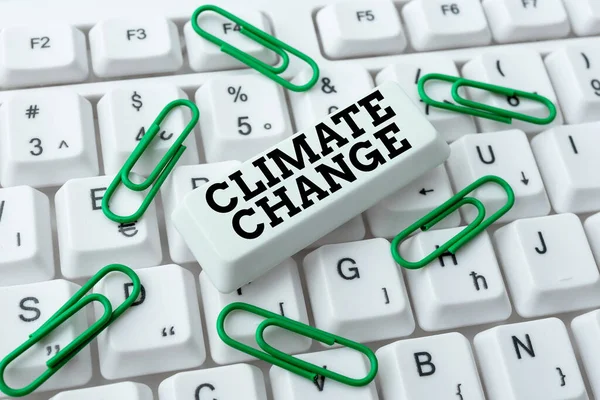 Writing displaying text Climate Change. Word for Increase in global average temperature Weather transformation Transcribing Online Voice Recordings, Typing And Recording Important Notes — Stock Photo, Image