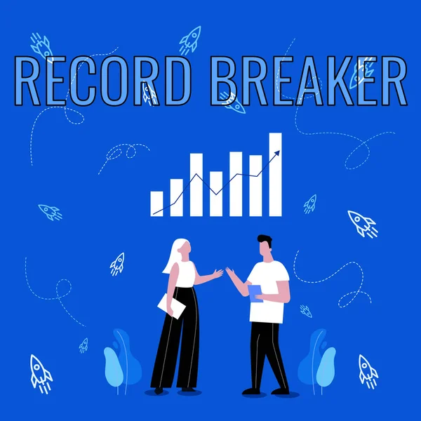 Fogalmi képaláírás Record Breaker. Szó valaki vagy valami, hogy veri a korábbi legjobb eredményt Illustration Of Partners megosztása csodálatos ötletek készségek fejlesztése. — Stock Fotó