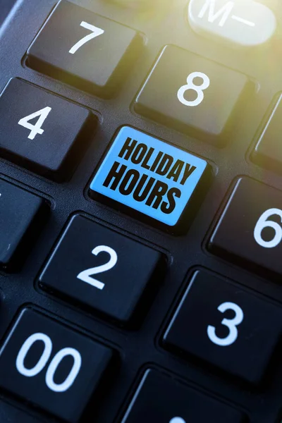 Hand writing sign Holiday Hours. Business approach Schedule 24 or7 Half Day Today Last Minute Late Closing Setting Up New Online Blog Website, Typing Meaningful Internet Content
