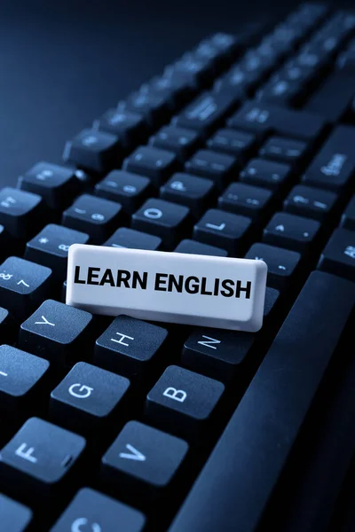 Text sign showing Learn English. Business idea Universal Language Easy Communication and Understand Creating Data Entry And Typing Jobs, Posting On Online Selling Website — Foto Stock