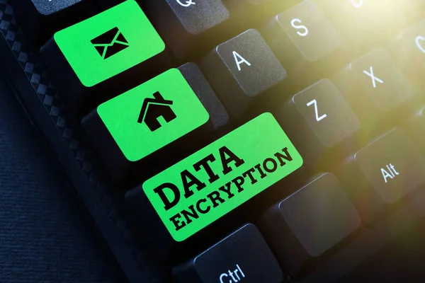 Text som visar inspiration Data Encryption. Business overview Symmetrickey algoritm för kryptering av elektroniska data Sammanfattning Skapa online-skrivtjänster, lärande datorprogramkoder — Stockfoto