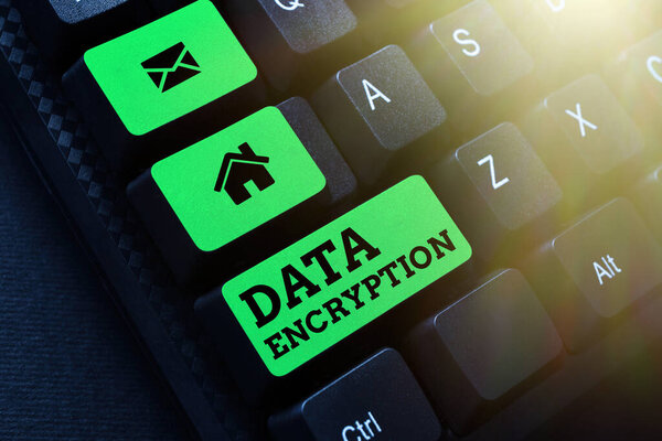 Text showing inspiration Data Encryption. Business overview Symmetrickey algorithm for the encrypting electronic data Abstract Creating Online Typing Services, Learning Computer Program Codes