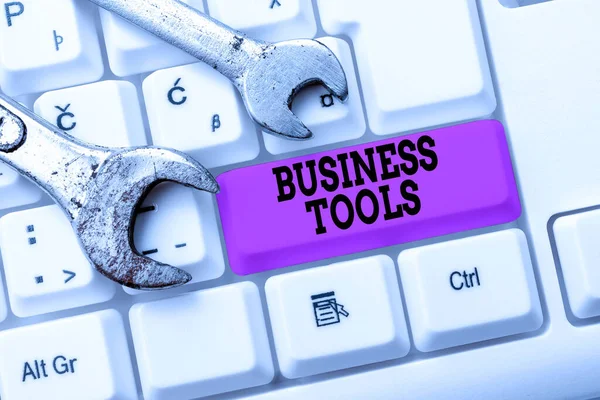 Text caption presenting Business Tools. Business overview Marketing Methodologies Processes and Technologies use Typing And Publishing Descriptions Online, Writing Informative Data — Fotografia de Stock