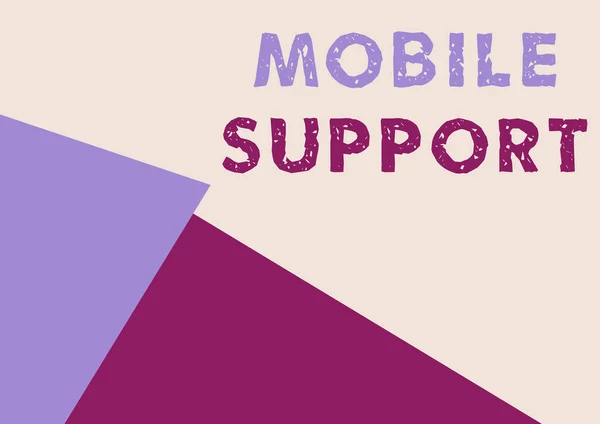 Skriva visa text Mobil Support. Word för Ger underhåll på bärbara enheter tekniska frågor Linje Illustrerade bakgrunder med olika former och färger. — Stockfoto