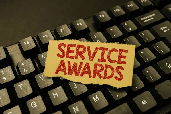 Inspiration showing sign Service Awards. Word for Recognizing an employee for his or her longevity or tenure Abstract Typing New Movie Script, Creating Motivational Speech Online — 图库照片