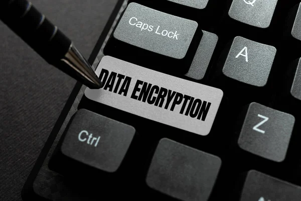 Writing displaying text Data Encryption. Word for Symmetrickey algorithm for the encrypting electronic data Fixin G Coding String Arrangement, Typing Program Glitch Fix Codes — Stock Photo, Image